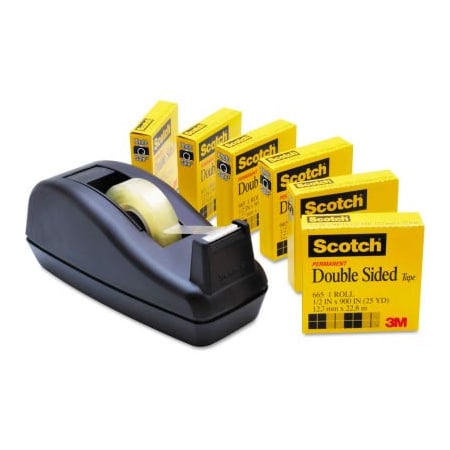 3M Scotch 665 Double-Sided Tape with C40 Dispenser, 1/2" x 900", 6/Pack 6656PKC40